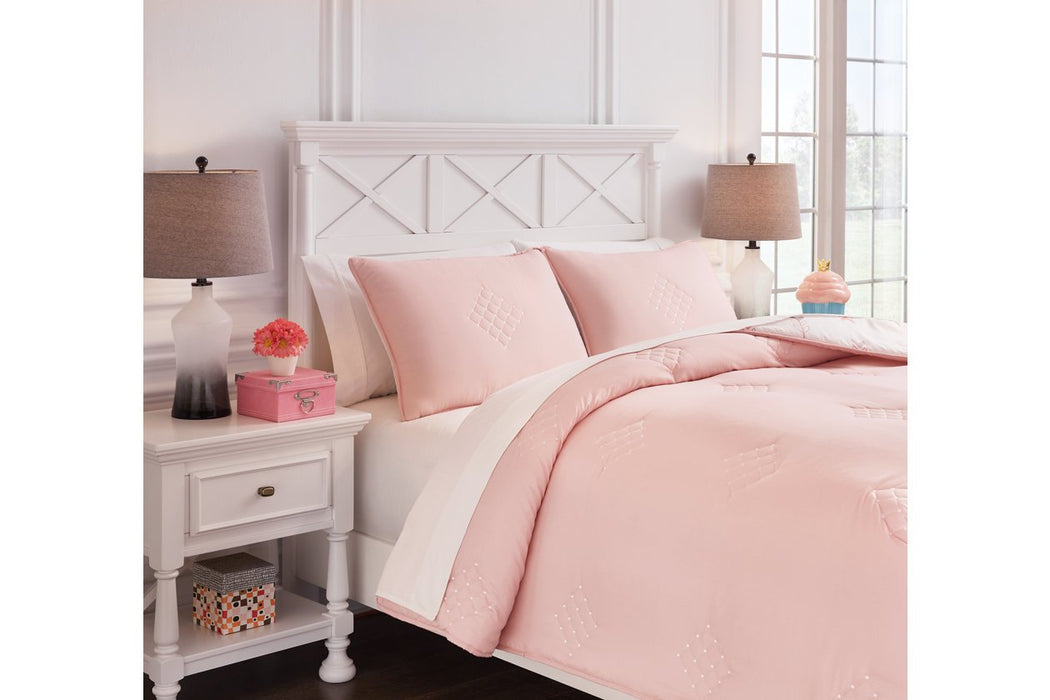 Lexann Pink/White/Gray Full Comforter Set - Lara Furniture