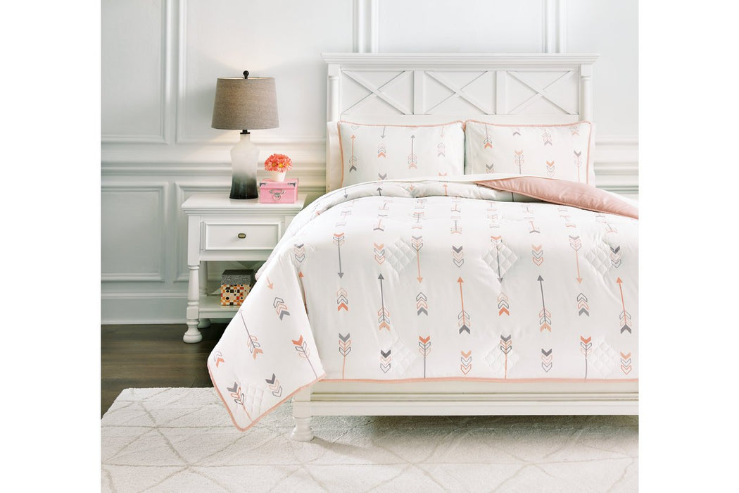 Lexann Pink/White/Gray Full Comforter Set - Lara Furniture