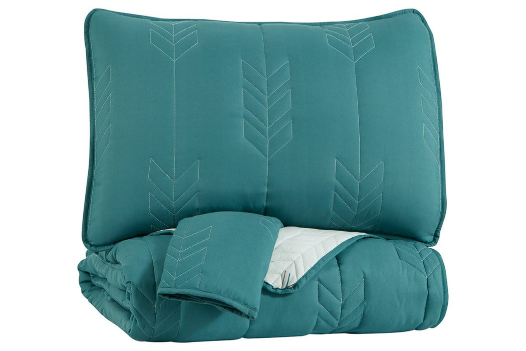 Averlett Teal/White/Gray Full Quilt Set - Lara Furniture