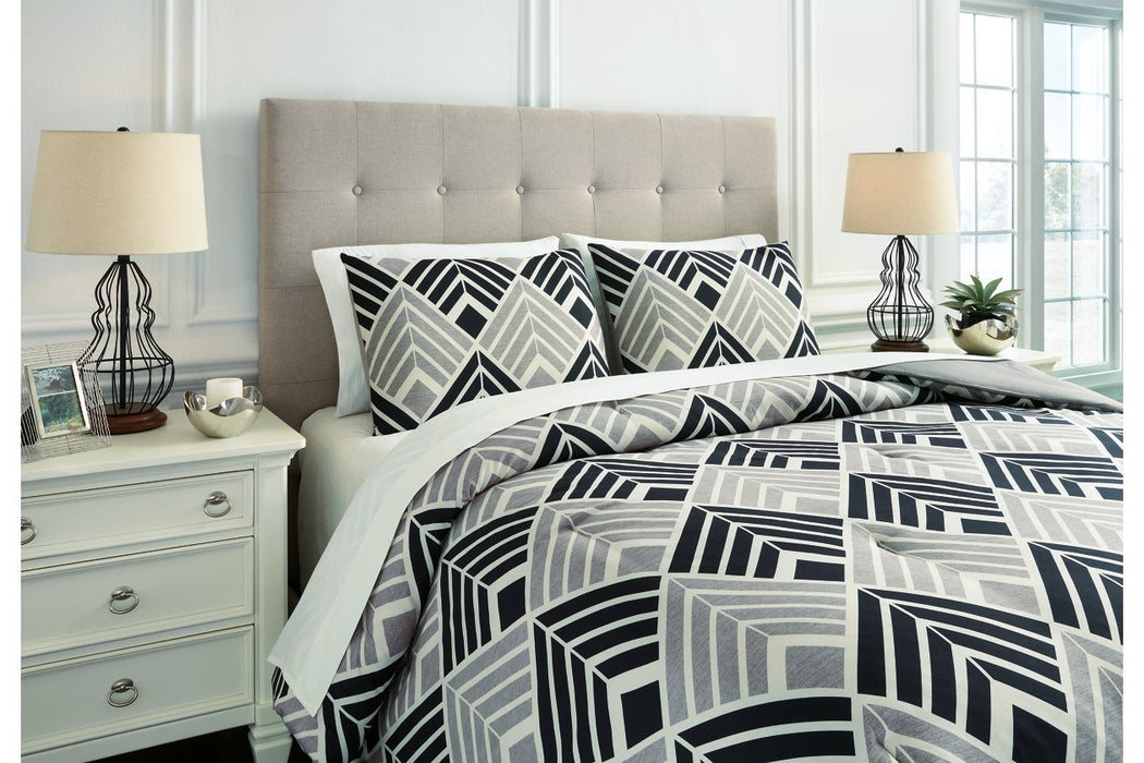 Ellowyn Black/Gray/Bone King Comforter Set - Lara Furniture