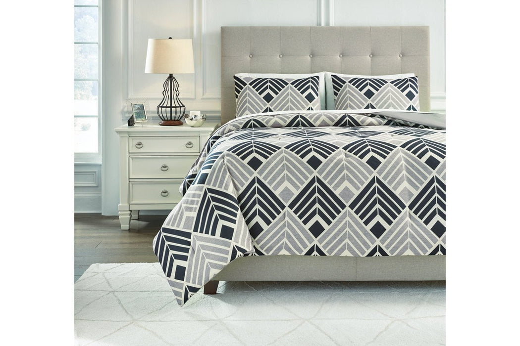 Ellowyn Black/Gray/Bone King Comforter Set - Lara Furniture