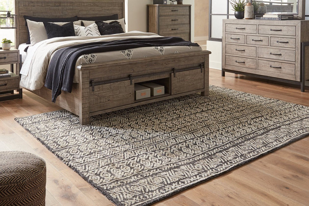 Holdner Taupe/Black Large Rug - Lara Furniture