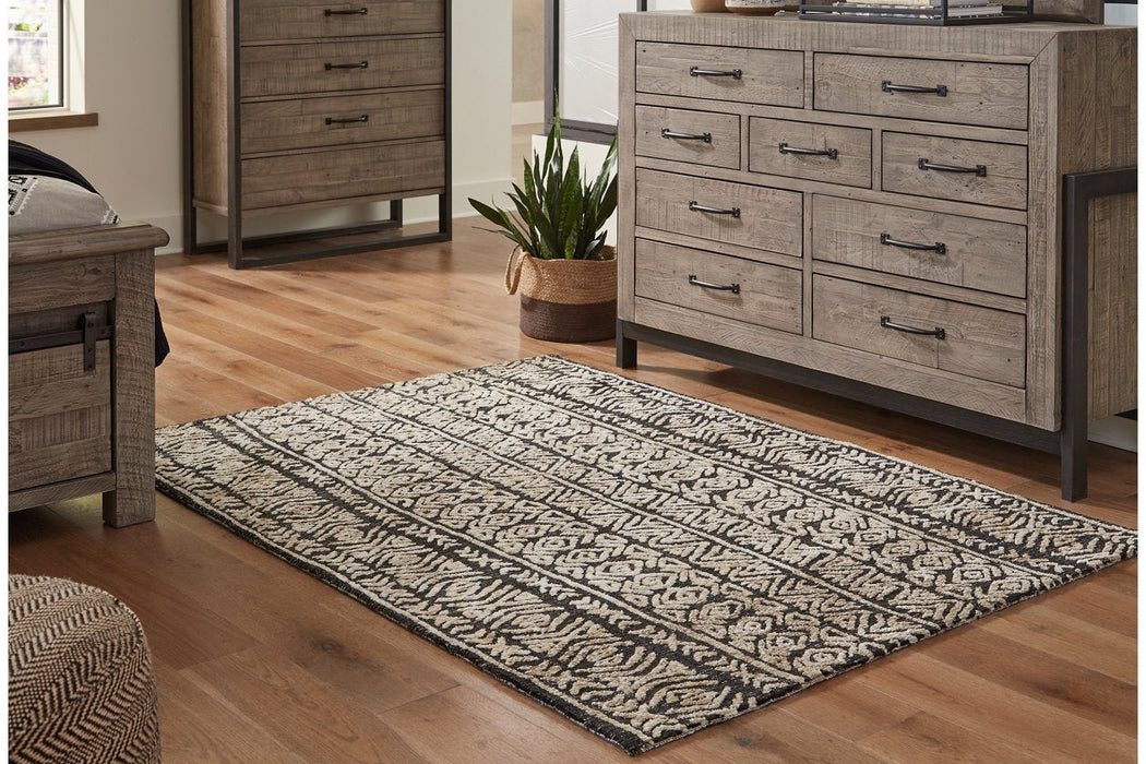 Holdner Taupe/Black Medium Rug - Lara Furniture