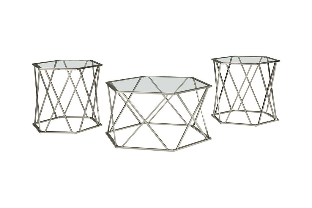 Madanere Chrome Finish Table (Set of 3) - Lara Furniture