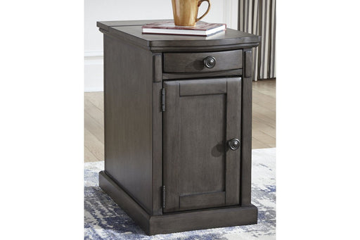 Laflorn Gray Chairside End Table with USB Ports & Outlets - Lara Furniture