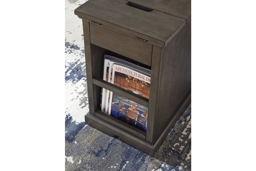 Laflorn Gray Chairside End Table with USB Ports & Outlets - Lara Furniture