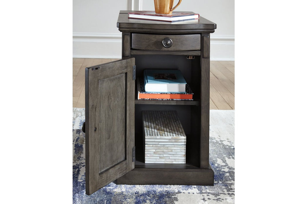 Laflorn Gray Chairside End Table with USB Ports & Outlets - Lara Furniture