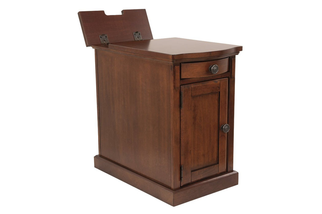 Laflorn Medium Brown Chairside End Table with USB Ports & Outlets - Lara Furniture