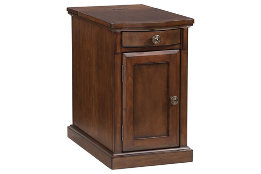 Laflorn Medium Brown Chairside End Table with USB Ports & Outlets - Lara Furniture