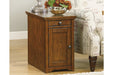 Laflorn Brown Chairside End Table with USB Ports & Outlets - Lara Furniture