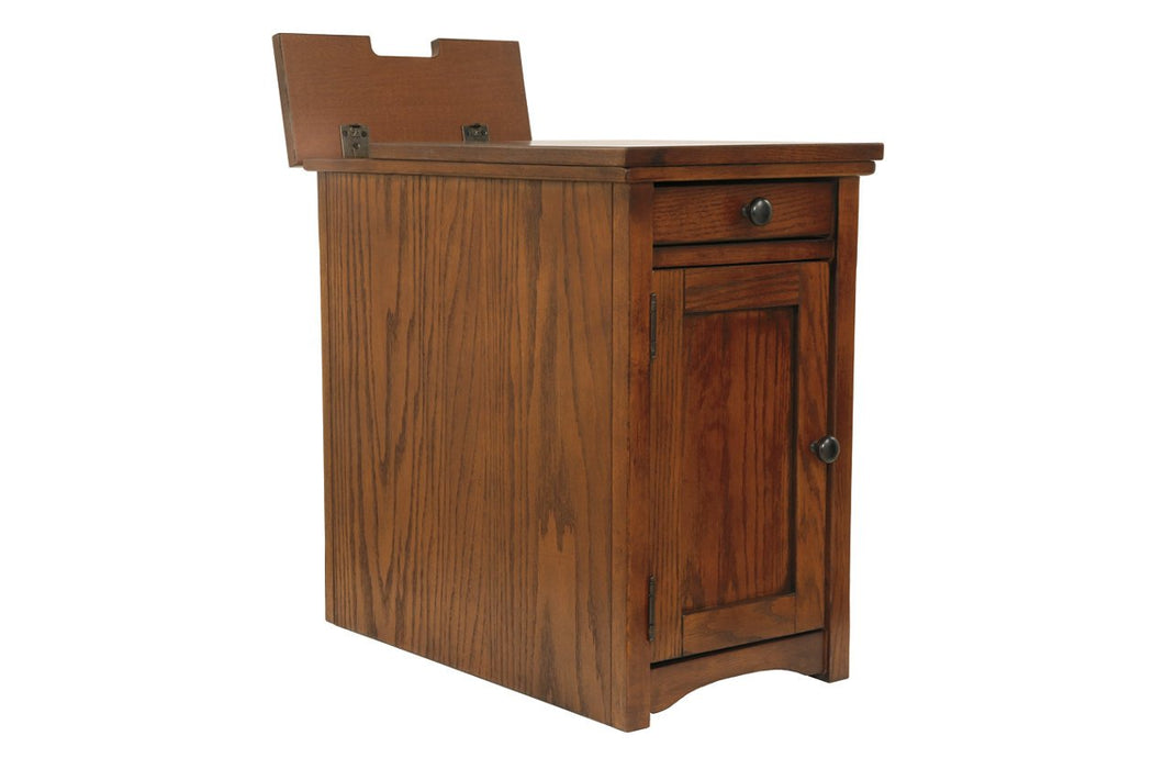 Laflorn Brown Chairside End Table with USB Ports & Outlets - Lara Furniture