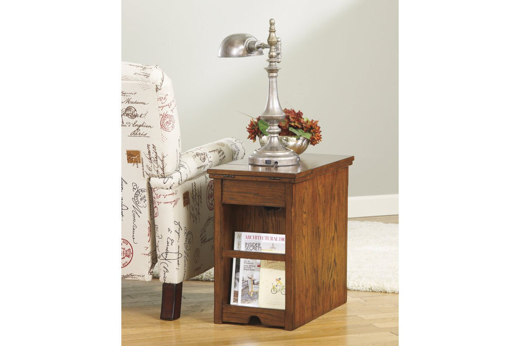 Laflorn Brown Chairside End Table with USB Ports & Outlets - Lara Furniture