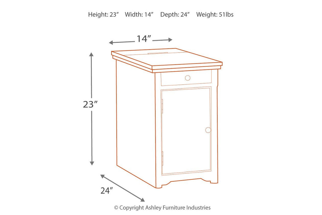 Laflorn Brown Chairside End Table with USB Ports & Outlets - Lara Furniture