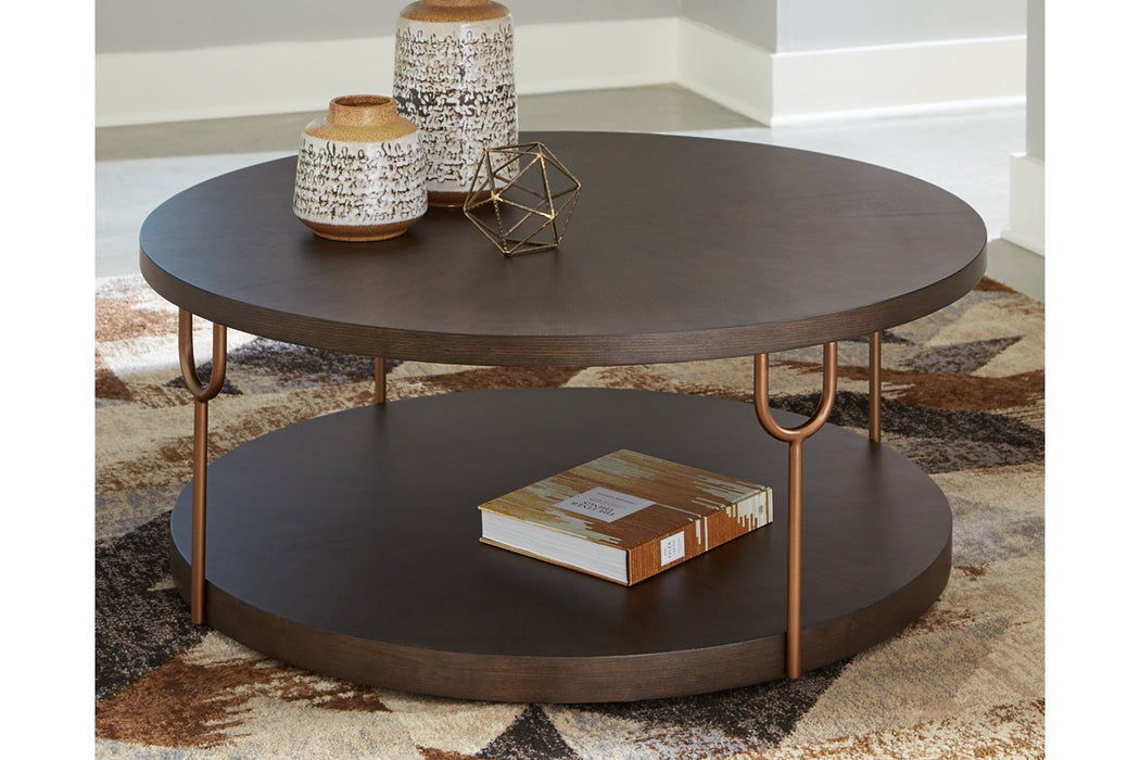 Brazburn Dark Brown/Gold Finish Coffee Table - Lara Furniture