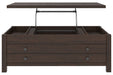 Camiburg Warm Brown Coffee Table with Lift Top - Lara Furniture