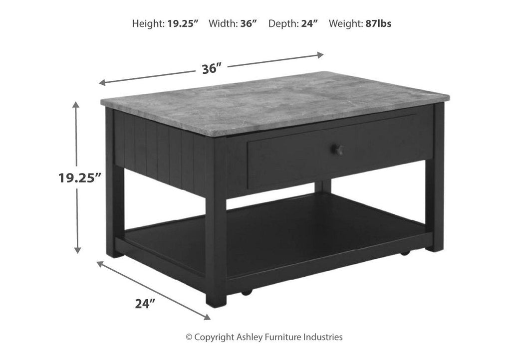 Ezmonei Black/Gray Coffee Table with Lift Top - Lara Furniture