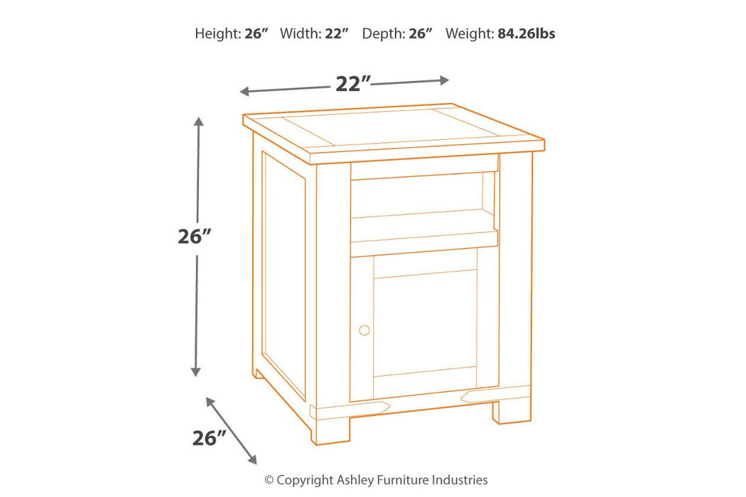 Budmore Brown End Table with USB Ports & Outlets - Lara Furniture