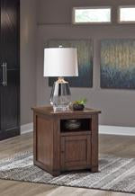 Budmore Brown End Table with USB Ports & Outlets - Lara Furniture