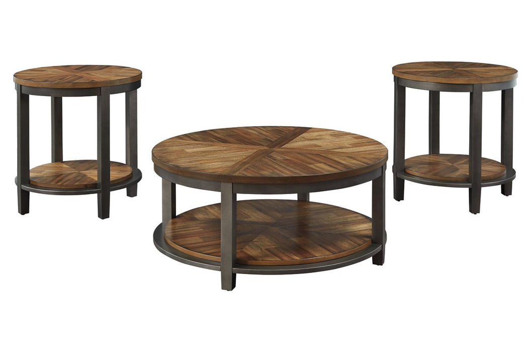 Roybeck Light Brown/Bronze Table (Set of 3) - Lara Furniture