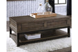 Johurst Grayish Brown Coffee Table with Lift Top - Lara Furniture