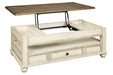 Realyn White/Brown Coffee Table with Lift Top - Lara Furniture