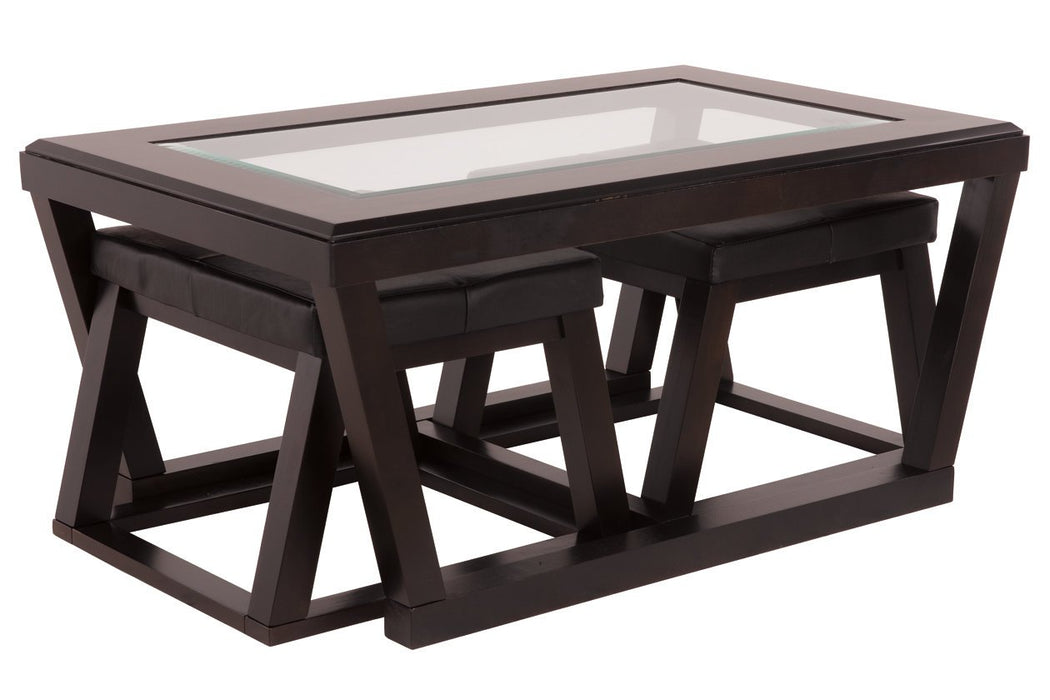 Kelton Espresso Coffee Table with Nesting Stools - Lara Furniture