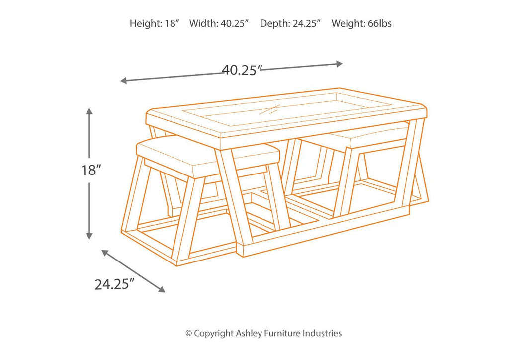 Kelton Espresso Coffee Table with Nesting Stools - Lara Furniture