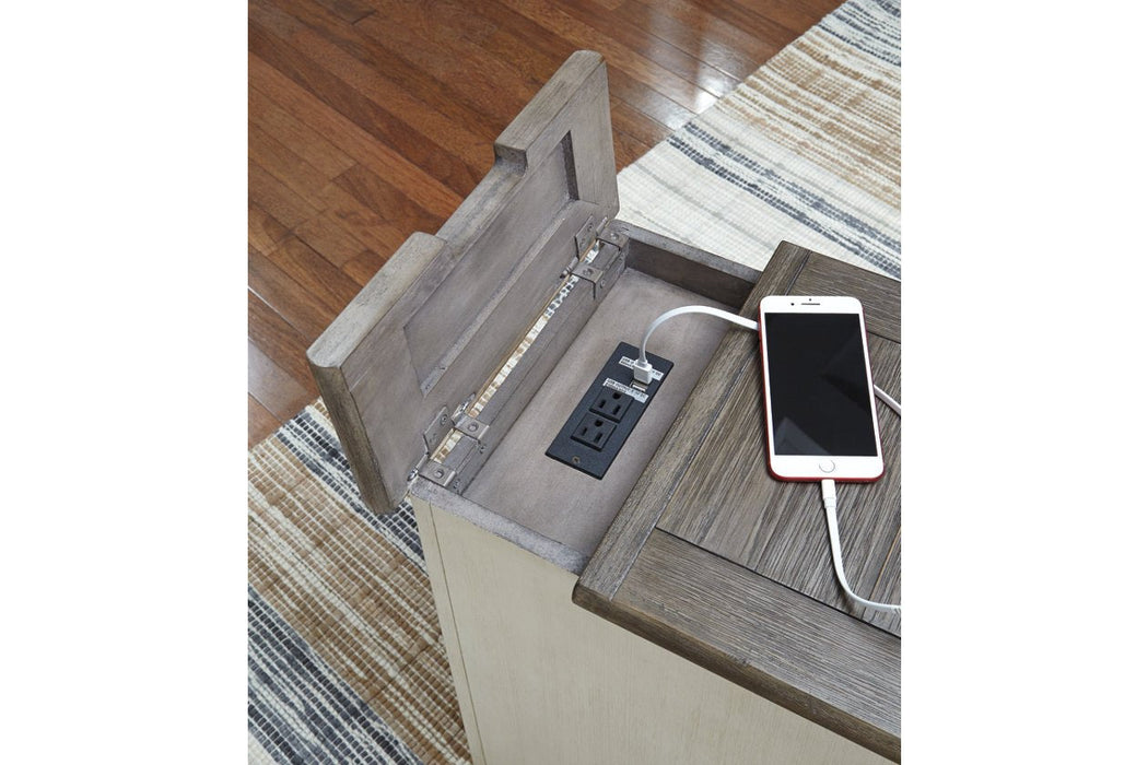 Bolanburg Two-tone Chairside End Table with USB Ports & Outlets - Lara Furniture
