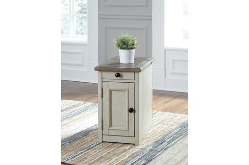 Bolanburg Two-tone Chairside End Table with USB Ports & Outlets - Lara Furniture