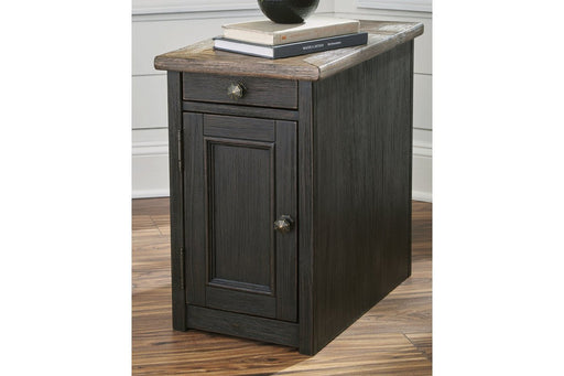 Tyler Creek Grayish Brown/Black Chairside End Table with USB Ports & Outlets - Lara Furniture