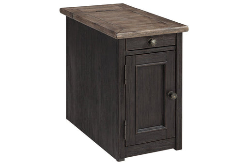 Tyler Creek Grayish Brown/Black Chairside End Table with USB Ports & Outlets - Lara Furniture