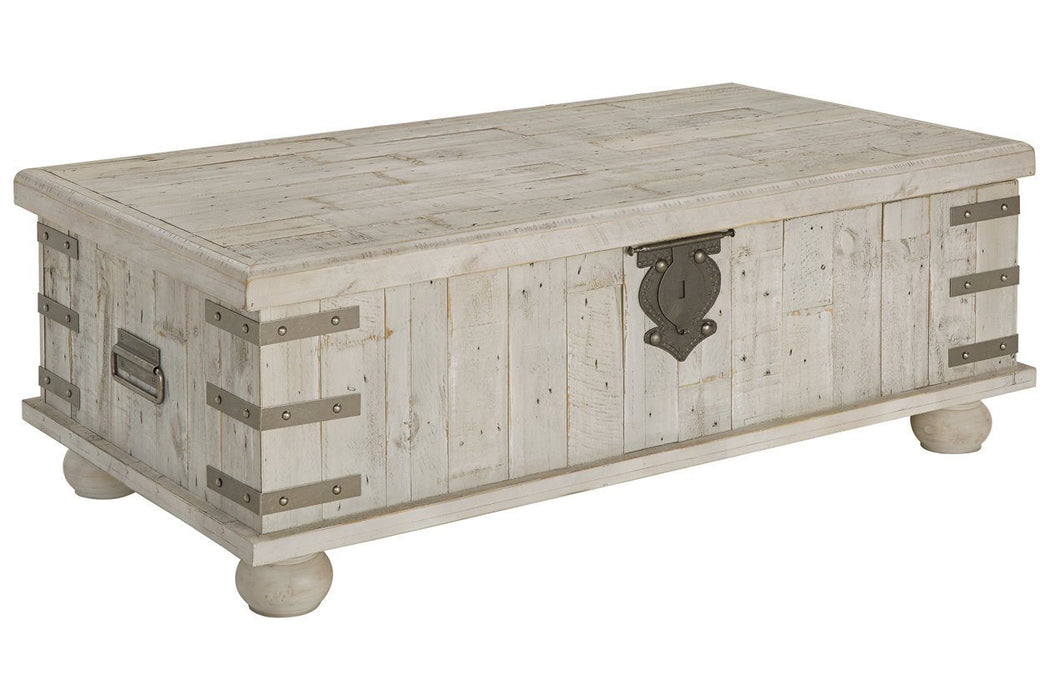 Carynhurst White Wash Gray Coffee Table with Lift Top - Lara Furniture