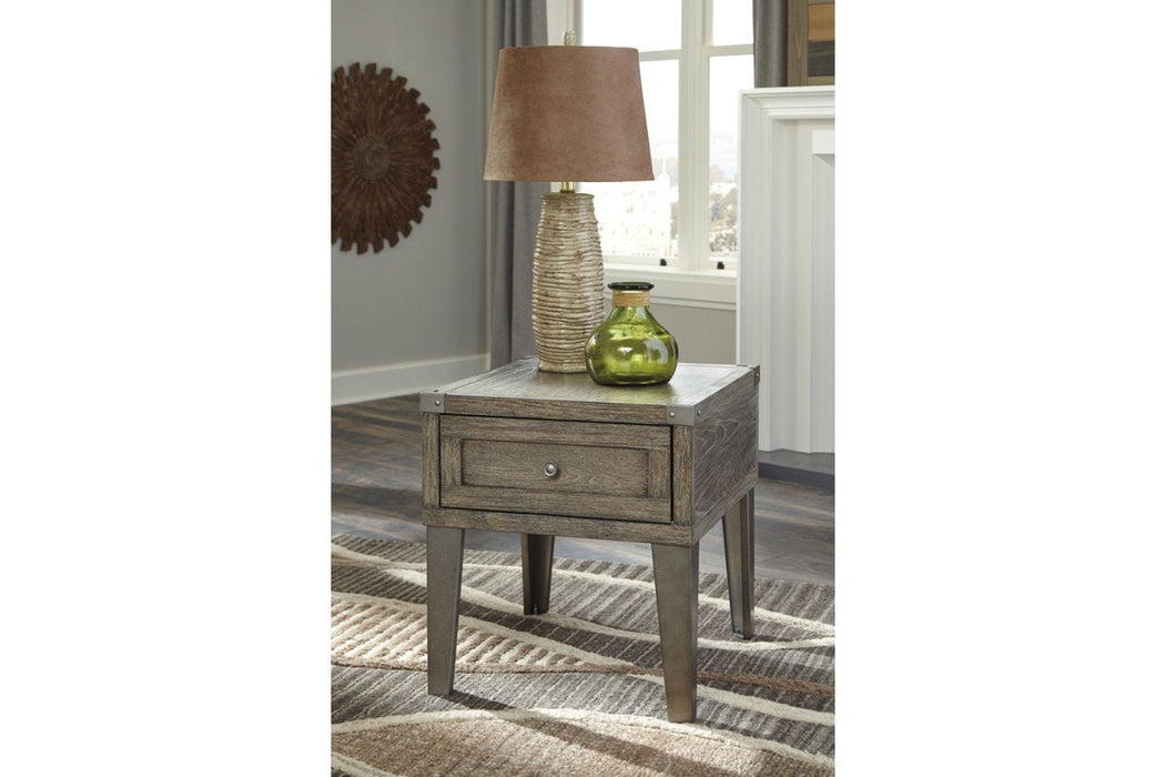 Chazney Rustic Brown End Table - Lara Furniture