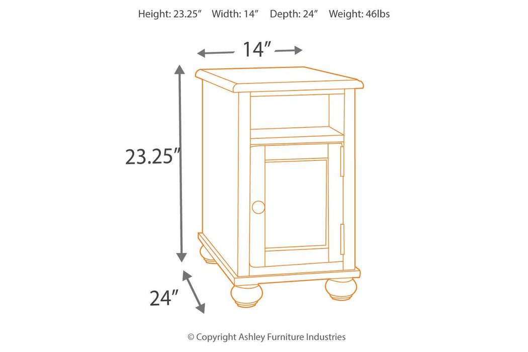 Barilanni Dark Brown Chairside End Table with USB Ports & Outlets - Lara Furniture