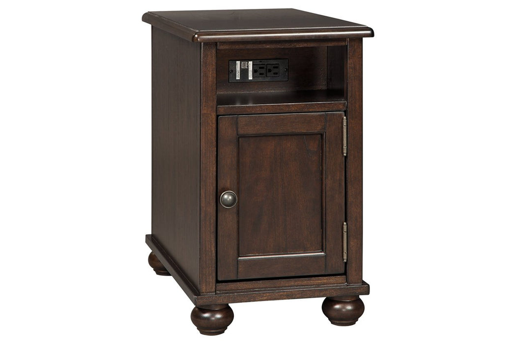 Barilanni Dark Brown Chairside End Table with USB Ports & Outlets - Lara Furniture