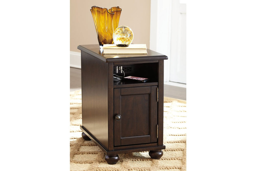 Barilanni Dark Brown Chairside End Table with USB Ports & Outlets - Lara Furniture