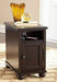 Barilanni Dark Brown Chairside End Table with USB Ports & Outlets - Lara Furniture