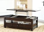 Barilanni Dark Brown Coffee Table with Lift Top - Lara Furniture