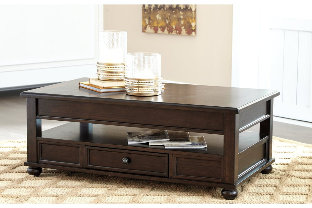 Barilanni Dark Brown Coffee Table with Lift Top - Lara Furniture