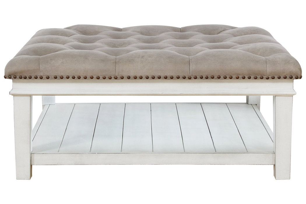 Kanwyn Whitewash Upholstered Ottoman Coffee Table - Lara Furniture