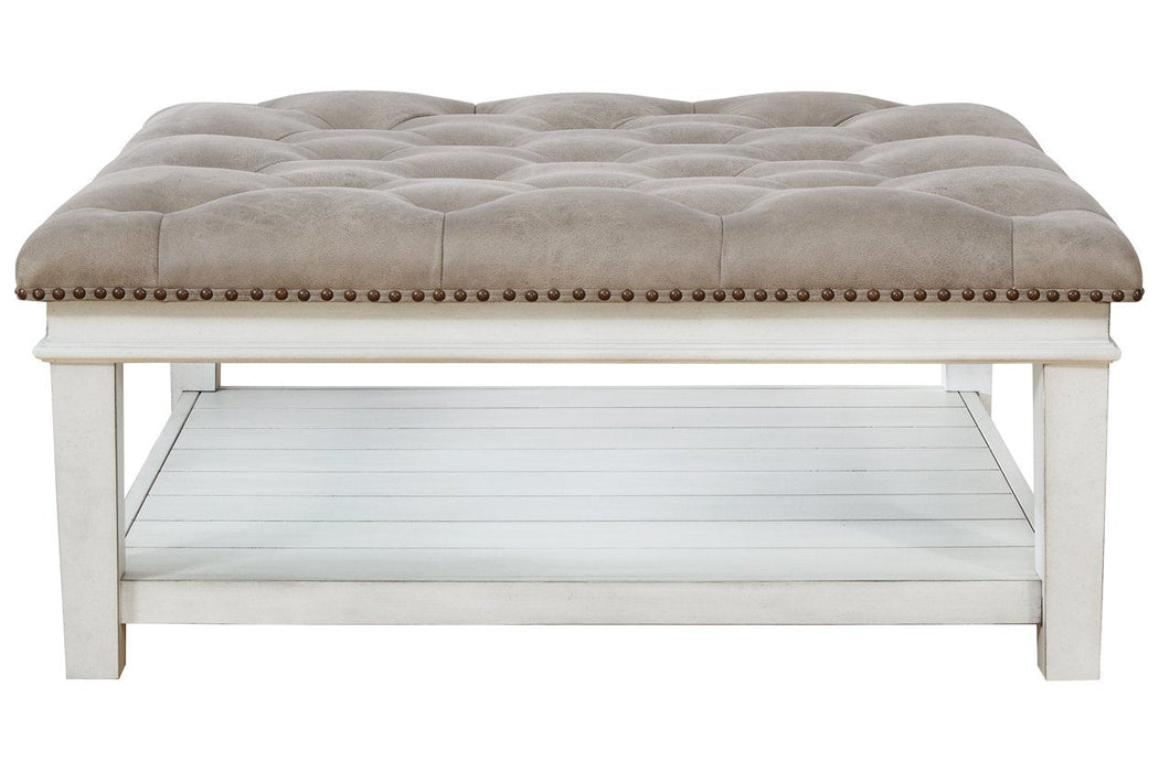 Kanwyn Whitewash Upholstered Ottoman Coffee Table - Lara Furniture