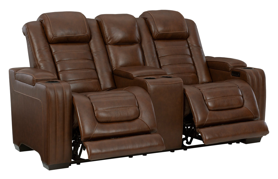 Backtrack Chocolate Power Reclining Loveseat with Console