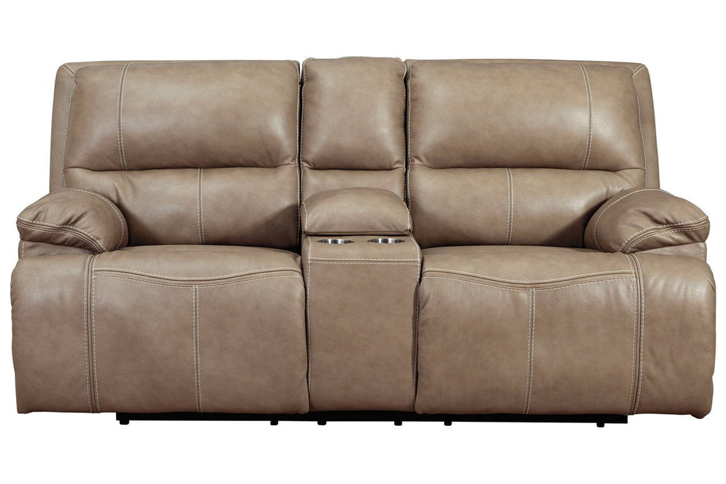 Ricmen Putty Power Reclining Loveseat with Console - Lara Furniture