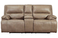 Ricmen Putty Power Reclining Loveseat with Console - Lara Furniture