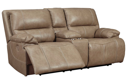 Ricmen Putty Power Reclining Loveseat with Console - Lara Furniture