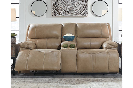 Ricmen Putty Power Reclining Loveseat with Console - Lara Furniture