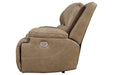 Ricmen Putty Power Reclining Loveseat with Console - Lara Furniture