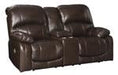 Hallstrung Chocolate Power Reclining Loveseat with Console - Lara Furniture