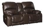 Hallstrung Chocolate Power Reclining Loveseat with Console - Lara Furniture