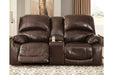 Hallstrung Chocolate Power Reclining Loveseat with Console - Lara Furniture